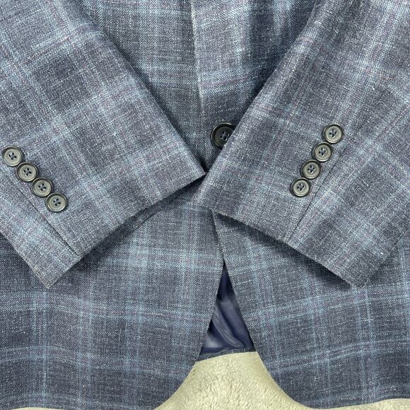 Pronto Uomo Platinum Blazer Jacket Mens 52R Blue Plaid Wool Single Breasted - Picture 6 of 16
